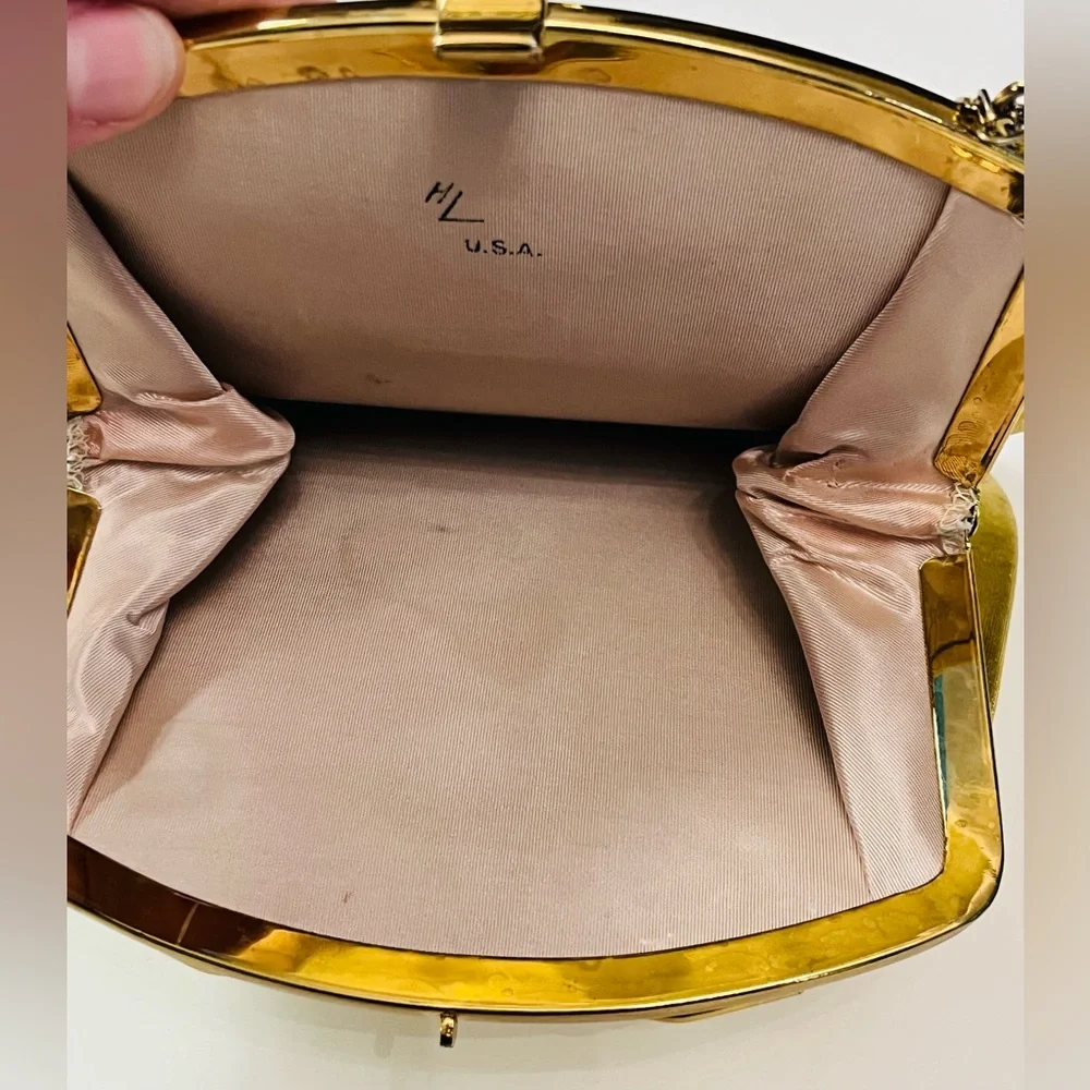 Vintage HL Harry Levine U.S.A. Evening Bag Gold Lame Clutch Purse Handbag